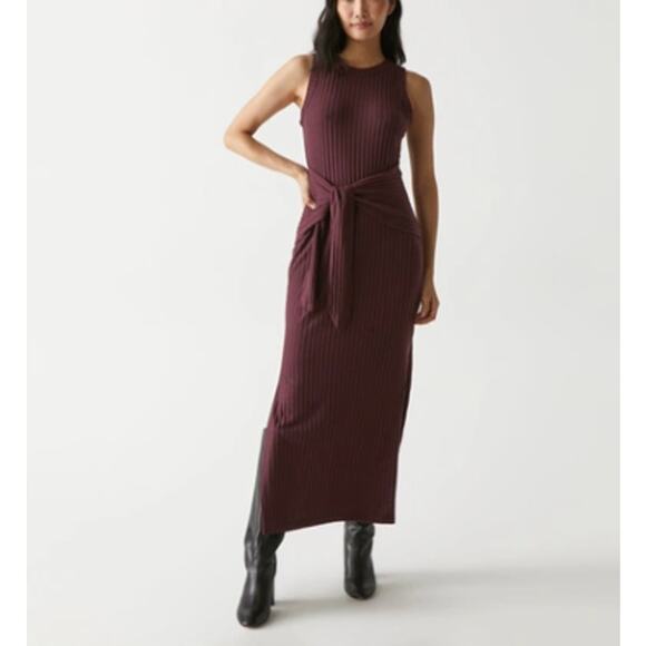 Michael Stars XSmall Purple Plum Solana Ribbed Maxi Dress Sleeveless Tie Waist - Picture 11 of 11